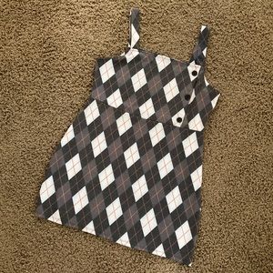 Brown & Orange Jumper Dress/Pinafore, Argyle Mod ‘60’s Style with Buttons 🧡